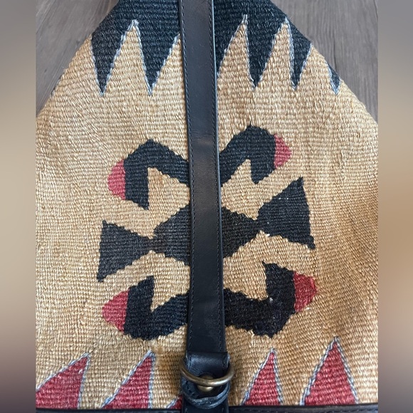 Kilim Black and Tan Tapestry Small Backpack with Black Leather Trim - Picture 13 of 16